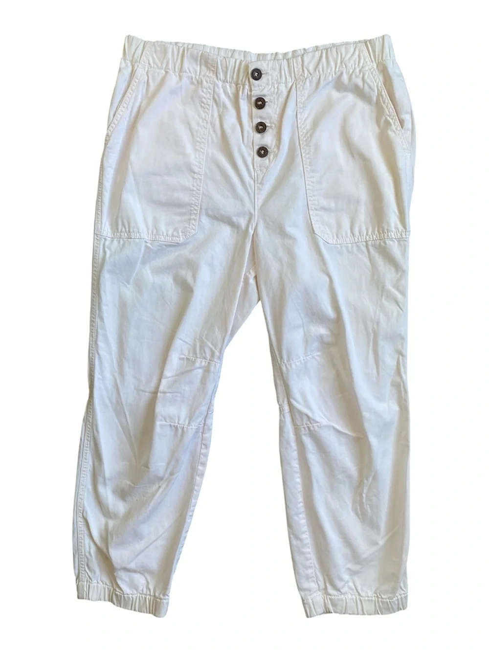 Free People Women's Ivory High-Waist Cropped Jogger Pants Size M